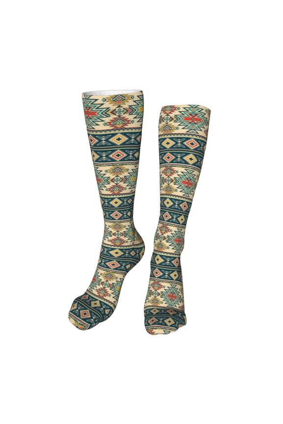 Traditional Tribal Aztec1 Print Calf Socks Seamless Toe, Knee High Long Socks, Sports Socks Trouser Socks for Women and Men-One Size