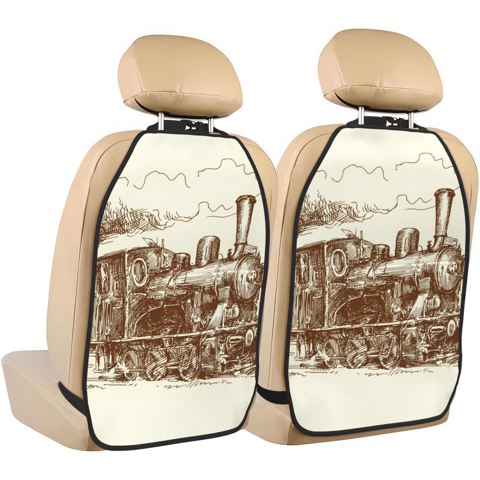 Xecao Train Pattern Car Seat Back Protector 2 Pack Large Capacity Pocket, Kick Mats Back Seat Protector