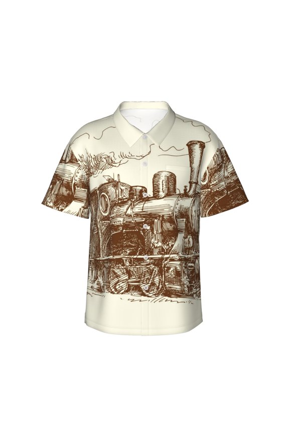 Train Print Hawaiian shirt - A Stylish Short-Sleeve Button-Down for Men, Perfect for Casual Beach and Tropical Outings.,XX-Large