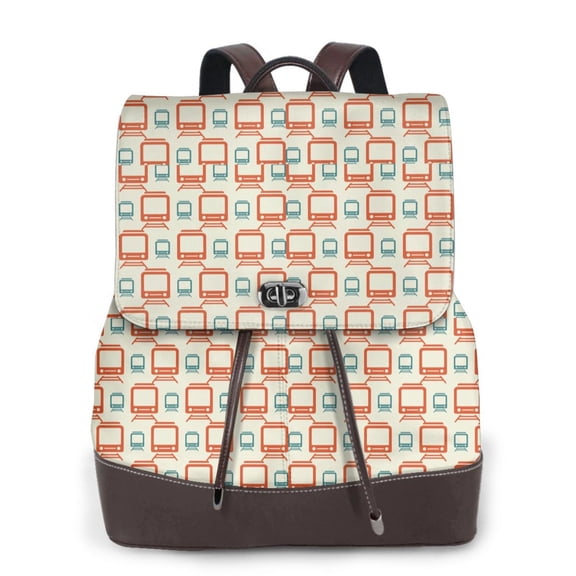Xecao Train1 Print Large Backpack Soft Leather for Women Travel with Compartment, Adjustable Convertible Strap