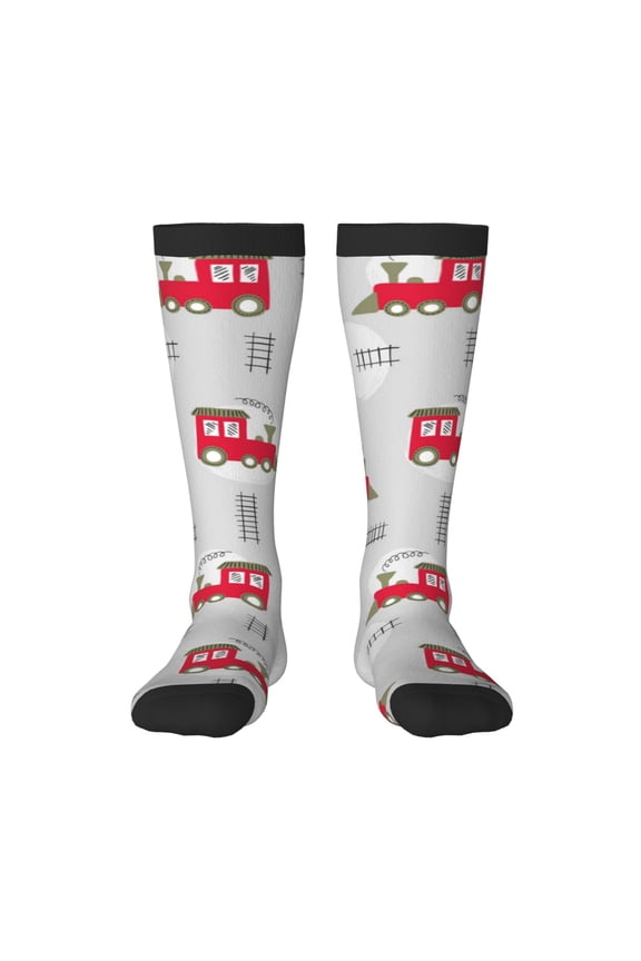 Trains print thigh-high socks, crafted for both men and women with a stretchy, high-opaque design perfect for daily wear