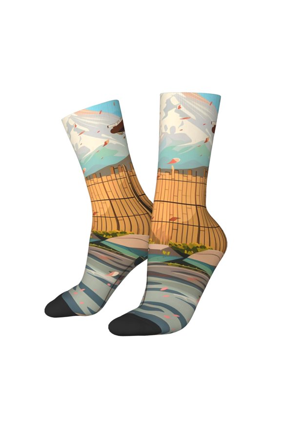 Tranquil Garden Landscape Pattern Sport Socks for Women and Men Crew Socks Sporty Calf Socks Casual Socks