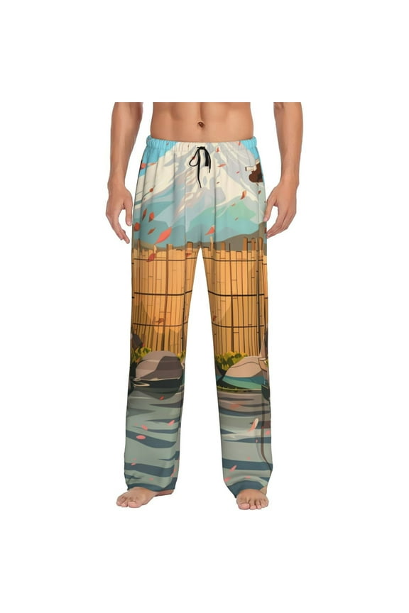 Tranquil Garden Landscape Print Men's Straight Lounge Pajama Pants - The Ultimate in Comfortable Sleepwear-Medium