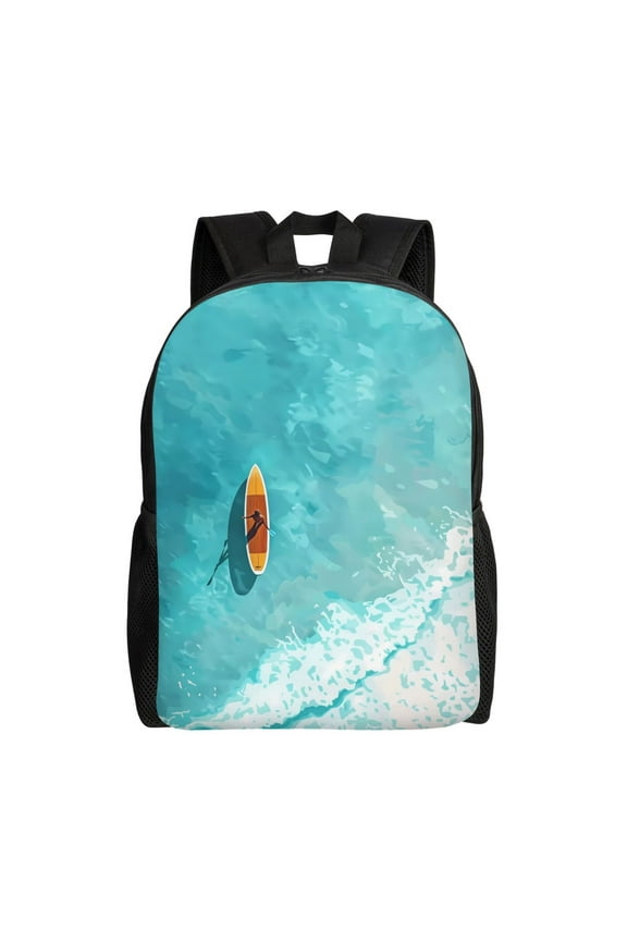 Tranquil Ocean Canoe Journey Print School Backpack with Laptop Compartment Small Travel Laptop Backpack for Women Men Waterproof College Backpack Simple School Bag