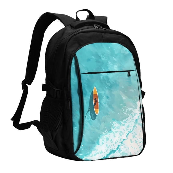 Xecao Tranquil Ocean Canoe Journey for Travel Laptop Backpack, USB-Charging-Enabled, Spacious Business Backpack for Men and Women,College School Computer Bag