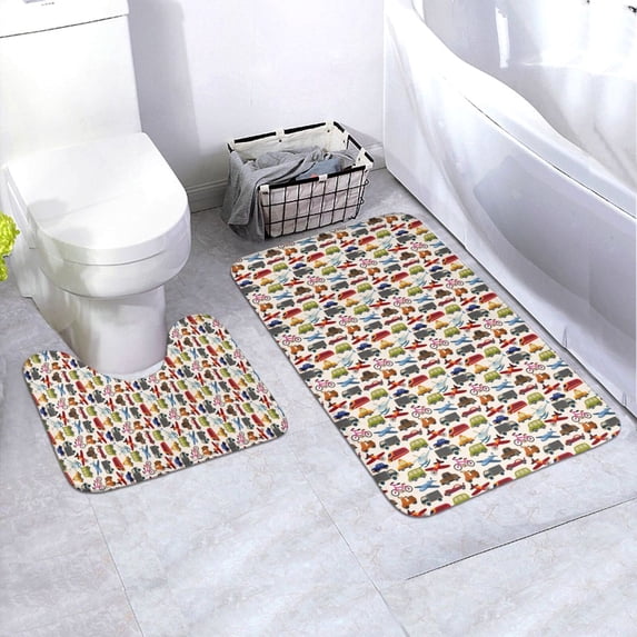 Xecao Transport 2-Piece Vintage Seamless Anti-Skid Mat Set, featuring a stylish pattern for a safe and elegant toilet rug experience