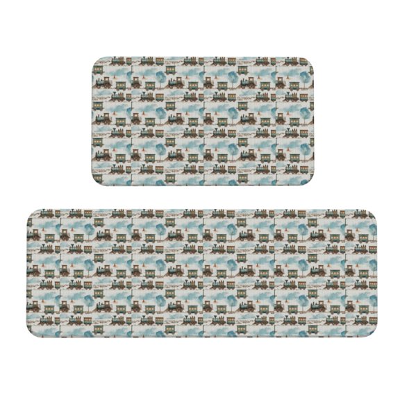 Xecao Transport Train Patten Kitchen Rugs and Mats Sets,2 Pieces Non-Slip Washable Rugs, Kitchen Mat for Floor,Suit for Kitchen Decor and Accessories