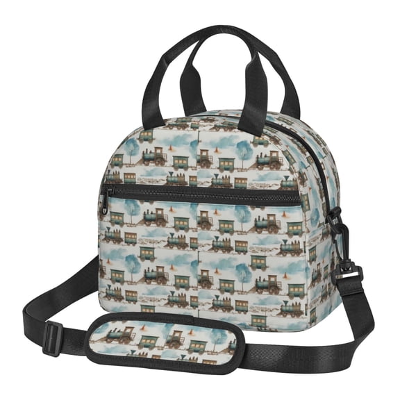 Xecao Transport Train Print Insulated Lunch Box, Lunch Cags Lunch Bag Featuring An Adjustable Shoulder Strap