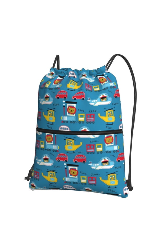 Transportations With Animals for Drawstring Bags,Pull String Backpack Bags,String Bag Sackpack