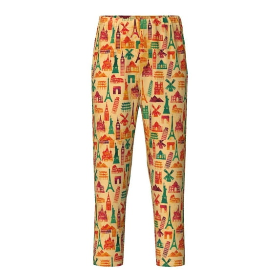 Xecao Travel And Tourism Print Teenagers' Pajama Pants Long Sleep Pants Soft Elastic Waist Pajama Bottoms Elastic waist with 2 Pockets 5-16 Years-Medium