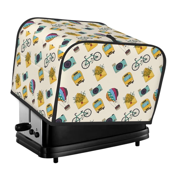 Xecao Travel Elements Print 4 Slice Toaster Cover with Pockets, Small Appliance Cover, Dust and Fingerprint Protection, Machine Washable
