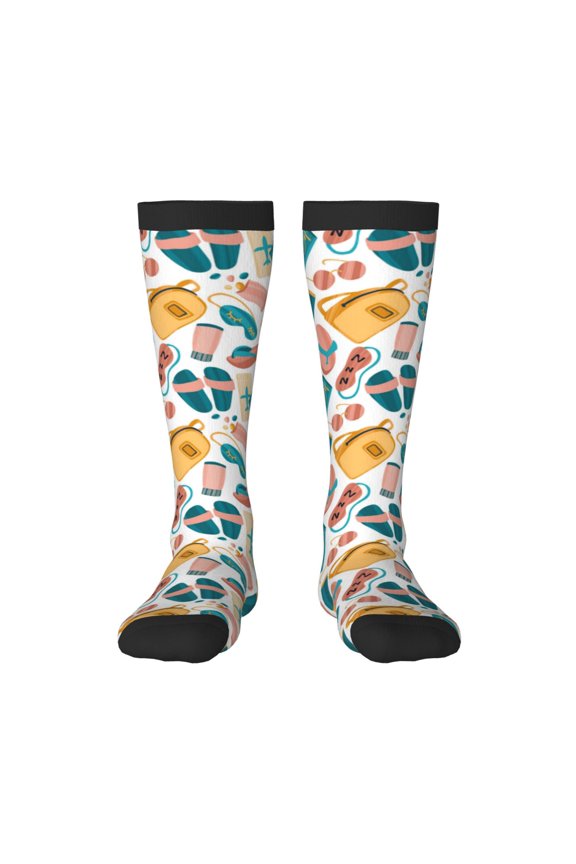 Travel Elements print thigh-high socks, crafted for both men and women with a stretchy, high-opaque design perfect for daily wear