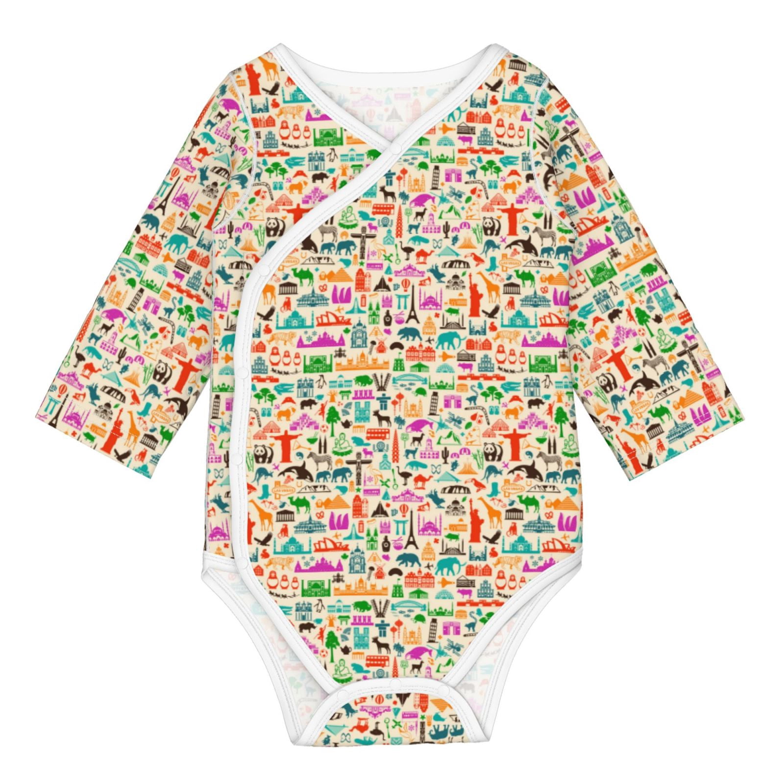 Xecao Travel Print Baby unisex-baby Cotton Long-sleeve Bodysuits-3 Months