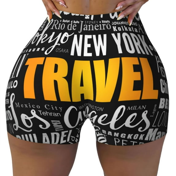 Xecao Travel Print Workout Shorts for Women Soft Smooth Gym Yoga Scrunch Active Tennis Workout Running Shorts