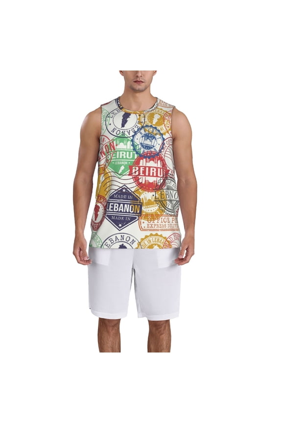Travel Stamp print basketball shirt for both men and women, a unisex basketball jersey perfect for theme parties-Small
