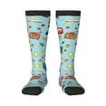 thumbnail image 1 of Xecao Travel1 print thigh-high socks, crafted for both men and women with a stretchy, high-opaque design perfect for daily wear, 1 of 6