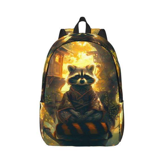 Xecao Tree Meditating Raccoon for Canvas College Laptop Backpack, Durable Rucksack Travel Notebook Bag School Backpack Book Bag for Men Women