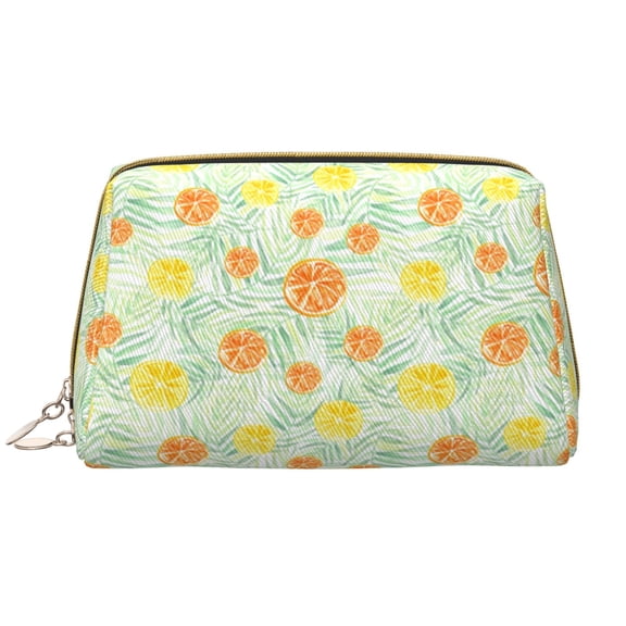 Xecao Tree Palms Lemon Print Fashion Makeup PVC Bag Large Capacity Travel Cosmetic Bag for Women Organizer Toiletry Clutch