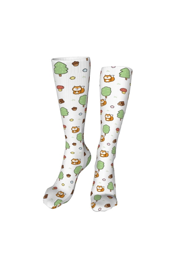 Tree Squirrel Print Calf Socks Seamless Toe, Knee High Long Socks, Sports Socks Trouser Socks for Women and Men-One Size