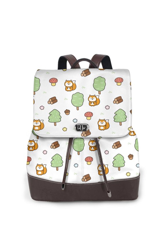 Tree Squirrel Print Large Backpack Soft Leather for Women Travel with Compartment, Adjustable Convertible Strap