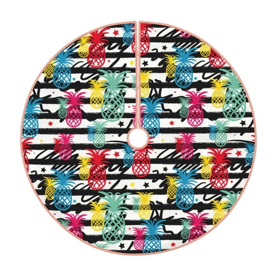 Xecao Trendy Colorful Pineapples 1 Pattern Christmas Tree Skirt Round Xmas Tree Mat Base Cover for Holiday Home Decorations-30"