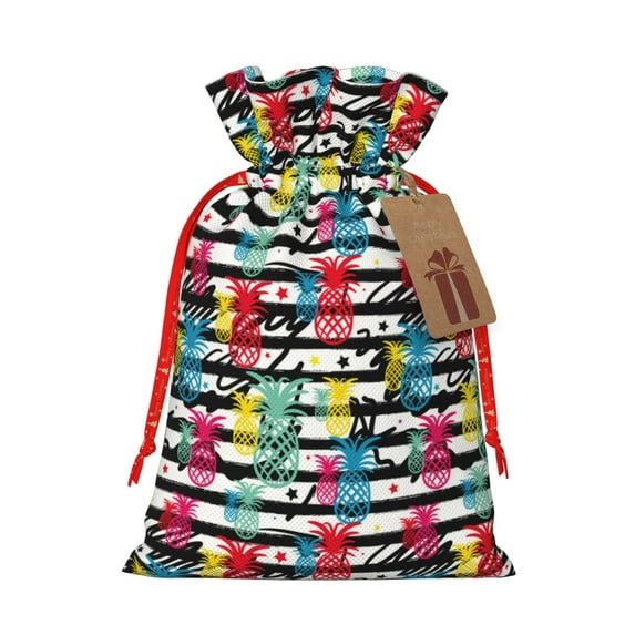 Xecao Trendy Colorful Pineapples 1 Print Burlap Gift Bags with Drawstring and Gift Tags, Gift Bags, Burlap Bags, Jute Bags for Party, Christmas, DIY Craft Bags-Small