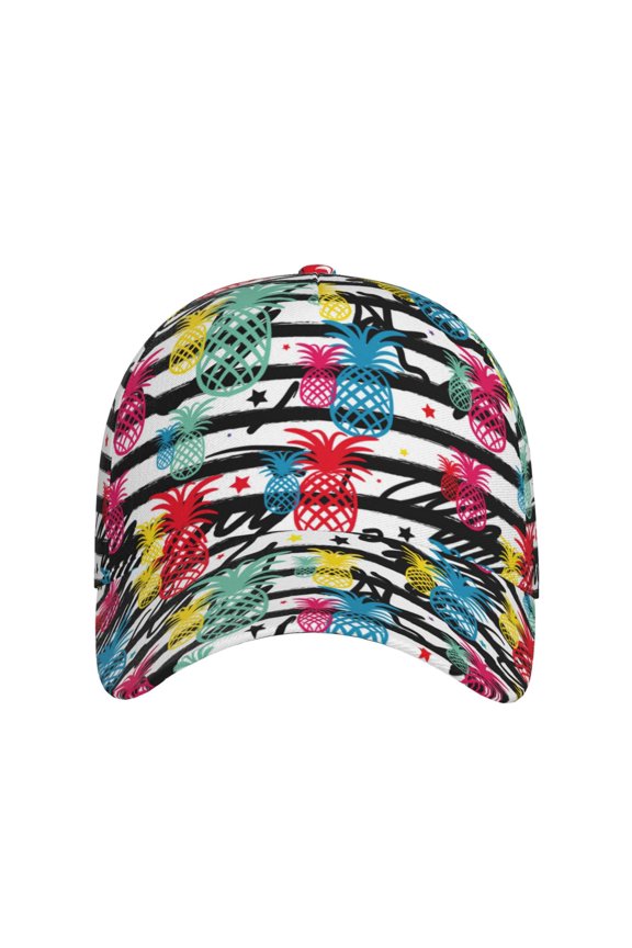Trendy Colorful Pineapples 1 for Baseball Cap: Unisex, crafted from classic polyester twill fabric, featuring a soft unconstructed design