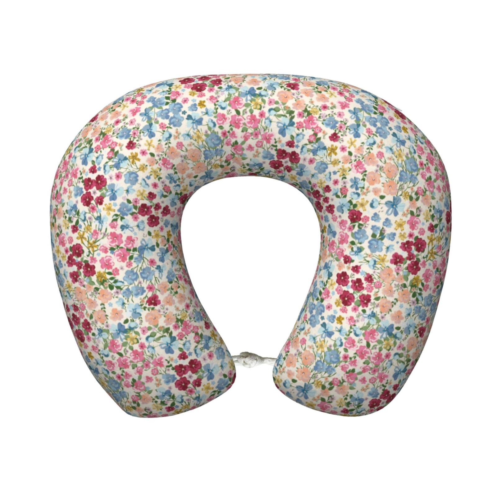 Xecao Trendy Floral Design Print Memory Foam Cervical Neck Pillow Versatile U-Shaped Pillows for Home,Office,Camping,Travelling,Soft Washable Cover