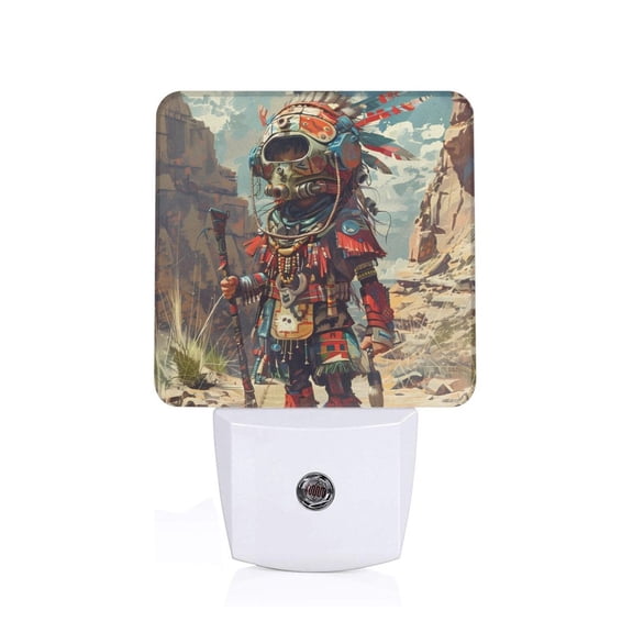 Xecao Tribal Futuristic Warrior for Night Light - a Wall-mounted LED Fixture with A Dusk-to-dawn Sensor, Ideal for Bedrooms, Bathrooms, Hallways, and Kitchens-UK
