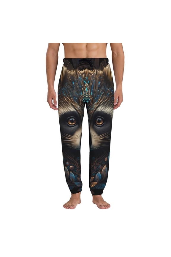 Tribal Style Raccoon Print Active Tech Joggers for Men, Mens Sweatpants Lounge Pants with Pockets-Small