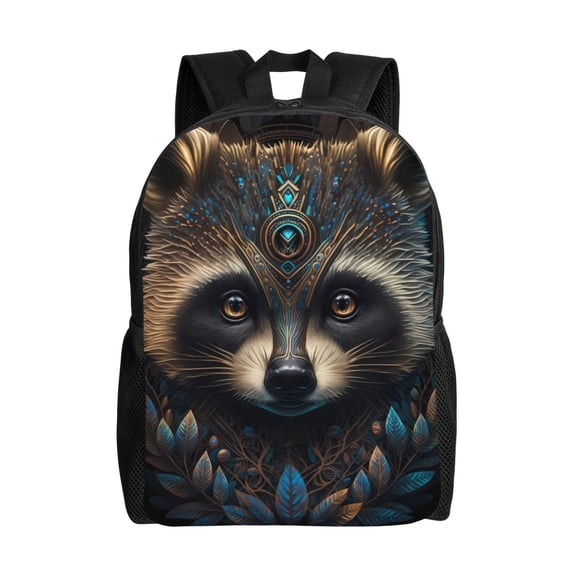 Xecao Tribal Style Raccoon Print School Backpack with Laptop Compartment Small Travel Laptop Backpack for Women Men Waterproof College Backpack Simple School Bag