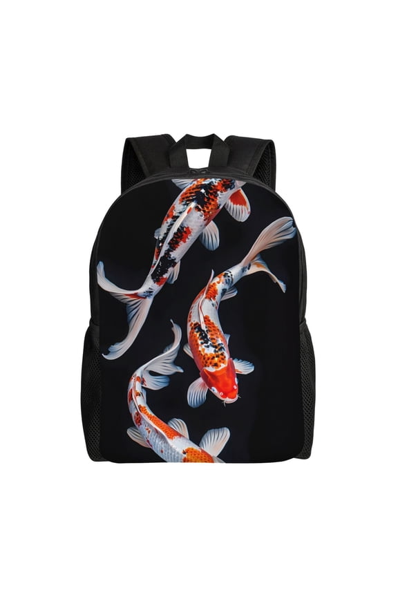 Tricolor Koi Fish Trio Print School Backpack with Laptop Compartment Small Travel Laptop Backpack for Women Men Waterproof College Backpack Simple School Bag