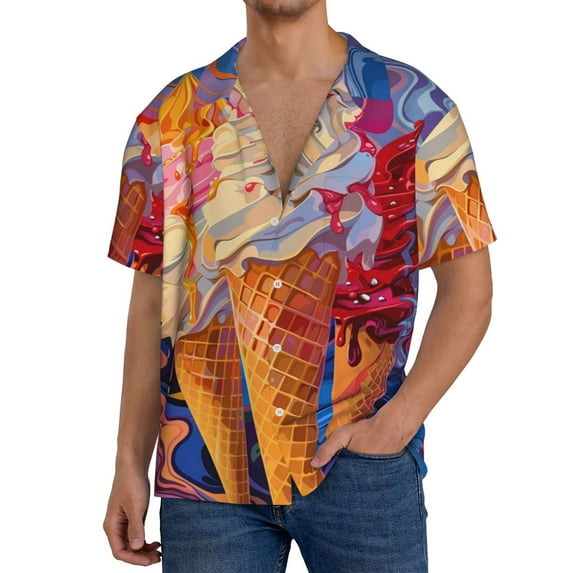 Xecao Trio Of Dripping Cones Men's Casual Short-sleeved Shirt, a button-up collared shirt with a pocket-XX-Large