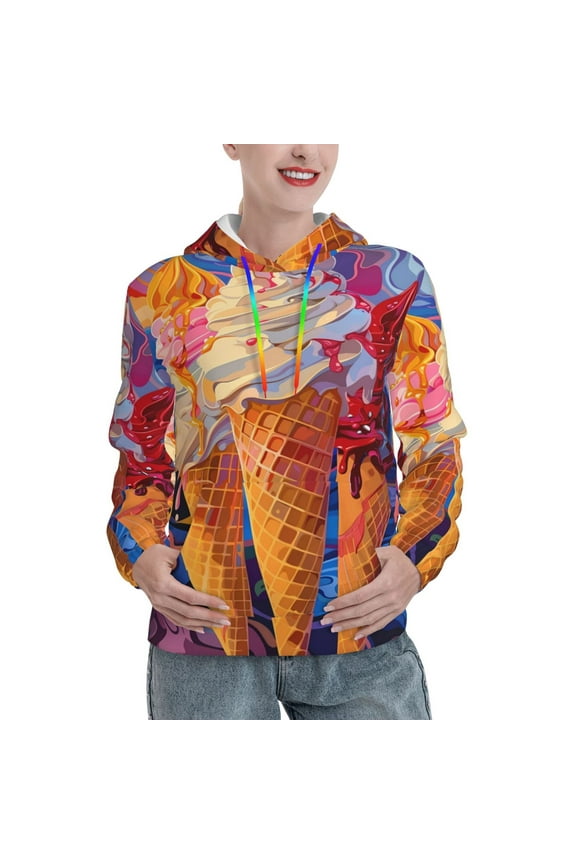 Trio Of Dripping Cones Pattern Hoodies for Women Sweatshirts Long Sleeve Sweatshirts Pullover Outfits with Pocket-Large