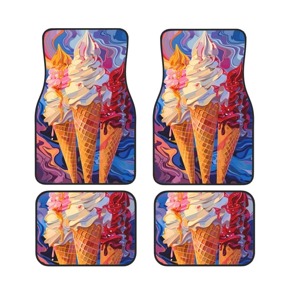 Xecao Trio Of Dripping Cones Print Car Foot Mat Set of 4 Pieces Neoprene All-Weather Dust-Proof Stain-resistantCar Interior Decorative mats Non-Slip Mats
