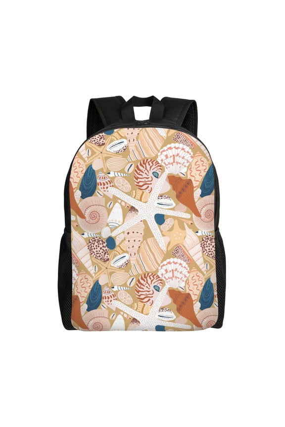Tropical Beach Sea Shell Print School Backpack with Laptop Compartment Small Travel Laptop Backpack for Women Men Waterproof College Backpack Simple School Bag