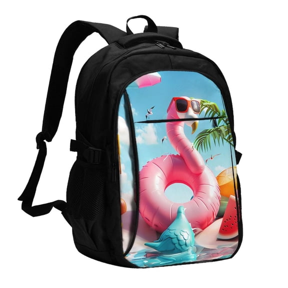Xecao Tropical Flamingo Pool Float for Travel Laptop Backpack, USB-Charging-Enabled, Spacious Business Backpack for Men and Women,College School Computer Bag