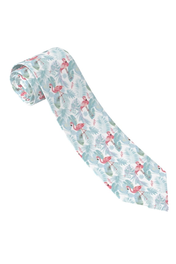 Tropical Flamingo Print Tie For Men Necktie Woven Jacquard Neck Ties,Classic Men's Tie