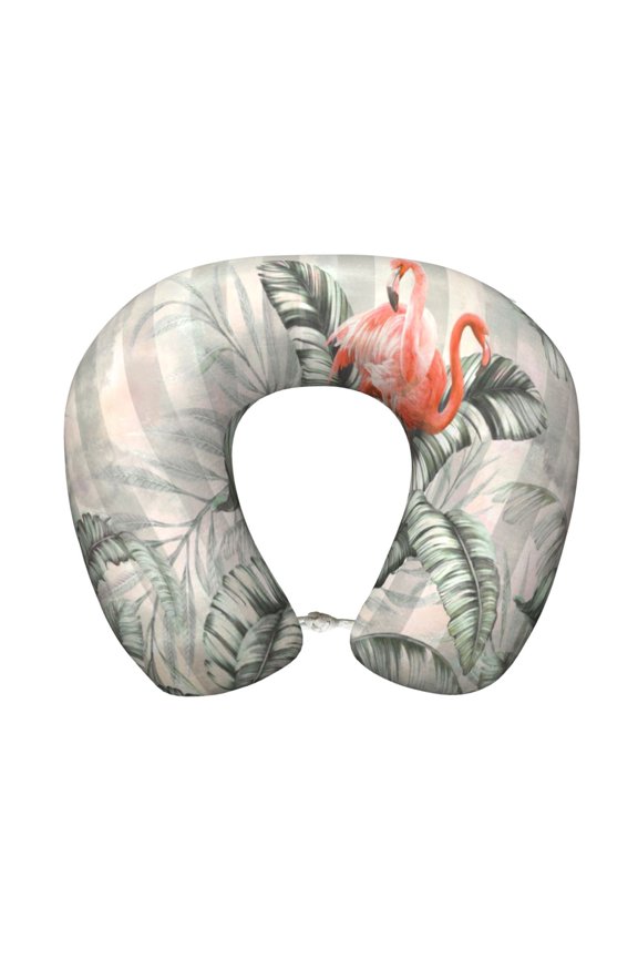 Tropical With Flamingos Print Memory Foam Cervical Neck Pillow Versatile U-Shaped Pillows for Home,Office,Camping,Travelling,Soft Washable Cover