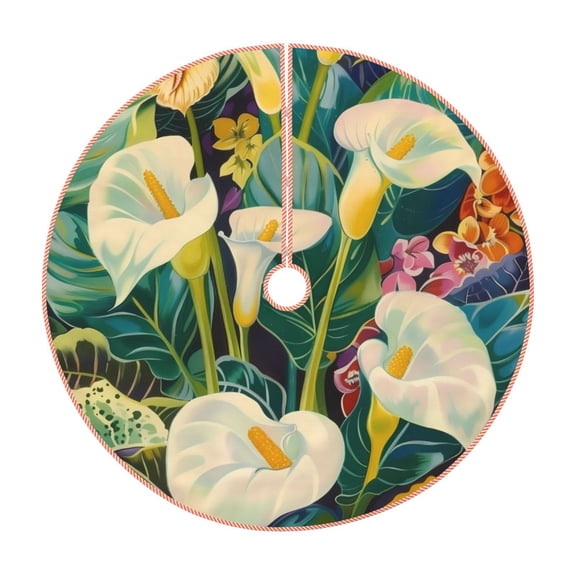 Xecao Tropical Floral Jungle Pattern Christmas Tree Skirt Round Xmas Tree Mat Base Cover for Holiday Home Decorations-30"