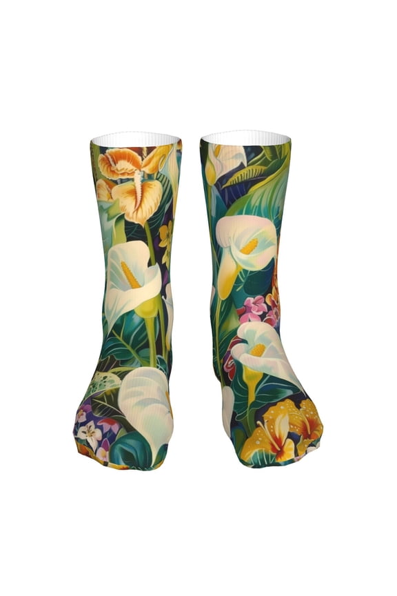 Tropical Floral Jungle Print Fashion No Heel Casual Crew Socks Cushioned Breathable for Men Women - Moisture wicking,Not easy to fade Suitable for daily