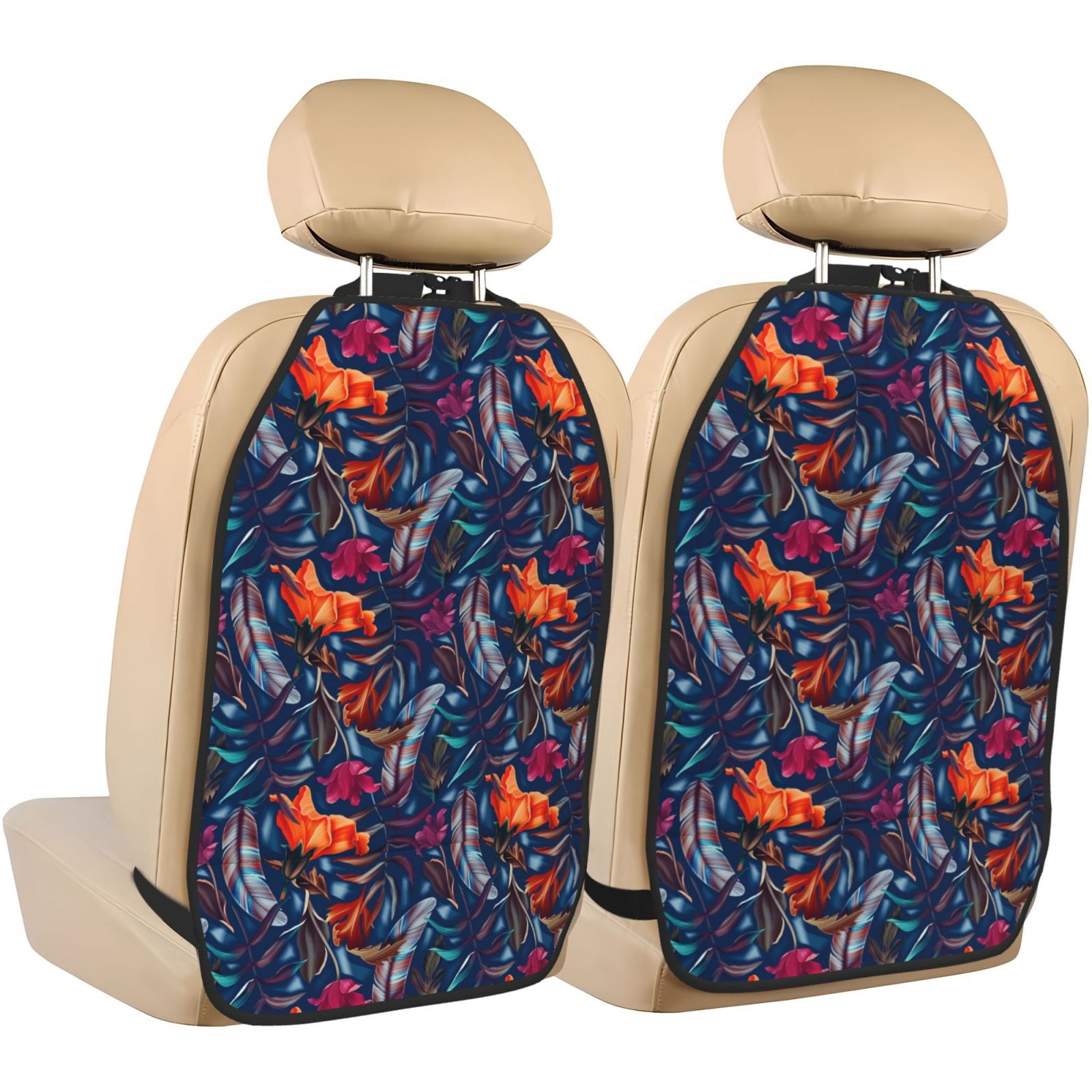 Xecao Tropical Flower Pattern Car Seat Back Protector 2 Pack Large Capacity Pocket, Kick Mats Back Seat Protector
