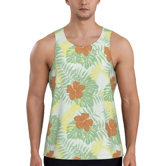 Xecao Tropical Flowers Men's Tank Top Workout Quick Dry Sleeveless Gym Jogging Muscle Shirts Summer Swim Beach Tops