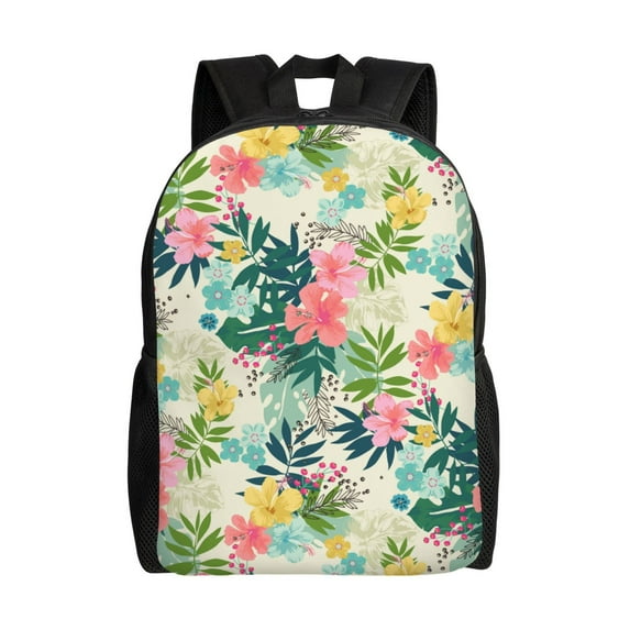 Xecao Tropical Flowers Print School Backpack with Laptop Compartment Small Travel Laptop Backpack for Women Men Waterproof College Backpack Simple School Bag