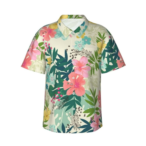 Xecao Tropical Flowers print Hawaiian shirt - a stylish short-sleeve button-down for men, perfect for casual beach and tropical outings.