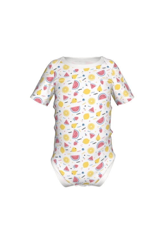 Tropical Fruit Pattern Baby Climbing Bodysuit Short Sleeve Onesie Unisex 0-12 Months Baby Shirt Newborn Outfits Crotch snap design-12 Months