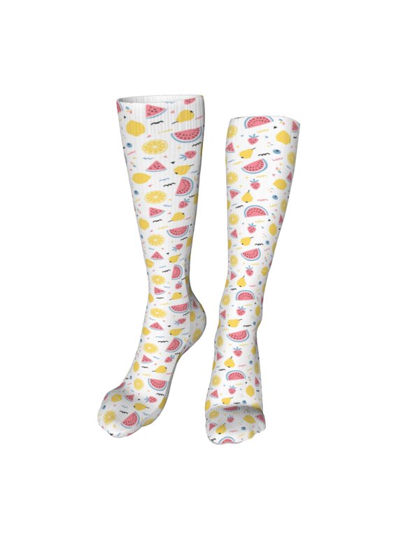 Tropical Fruit Print Calf Socks Seamless Toe, Knee High Long Socks, Sports Socks Trouser Socks for Women and Men-One Size