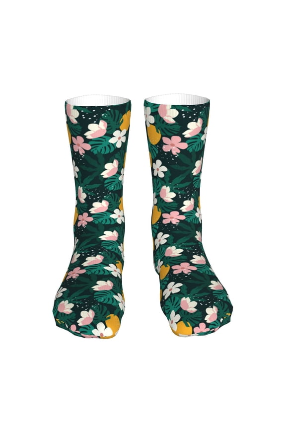 Tropical Fruit Print Fashion No Heel Casual Crew Socks Cushioned Breathable for Men Women - Moisture wicking,Not easy to fade Suitable for daily