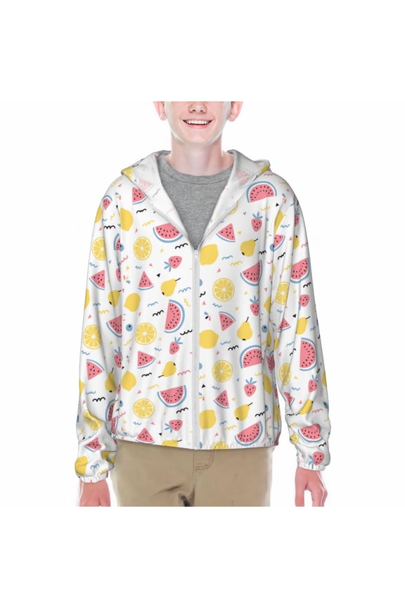 Tropical Fruit Print Fishing Shirts for teenager Long Sleeve UV Sun Protection Hoodie with Zipper Outdoor Hiking Shirts-XX-Large