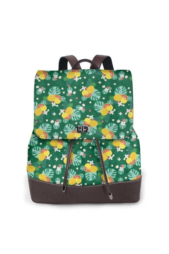 Tropical Fruit Print Large Backpack Soft Leather for Women Travel with Compartment, Adjustable Convertible Strap